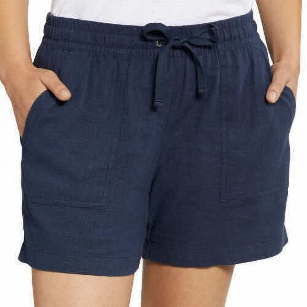 NAUTICA Women High Rise Linen Blend Navy Blue Drawstring Oversized Shorts L